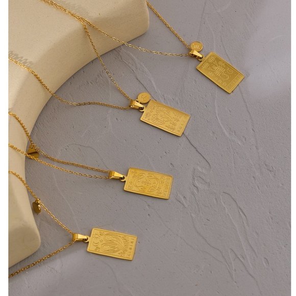 NEW 18K Gold Plated Capricorn Sign Zodiac Tarot Card Square Pendant Necklace - Picture 9 of 14